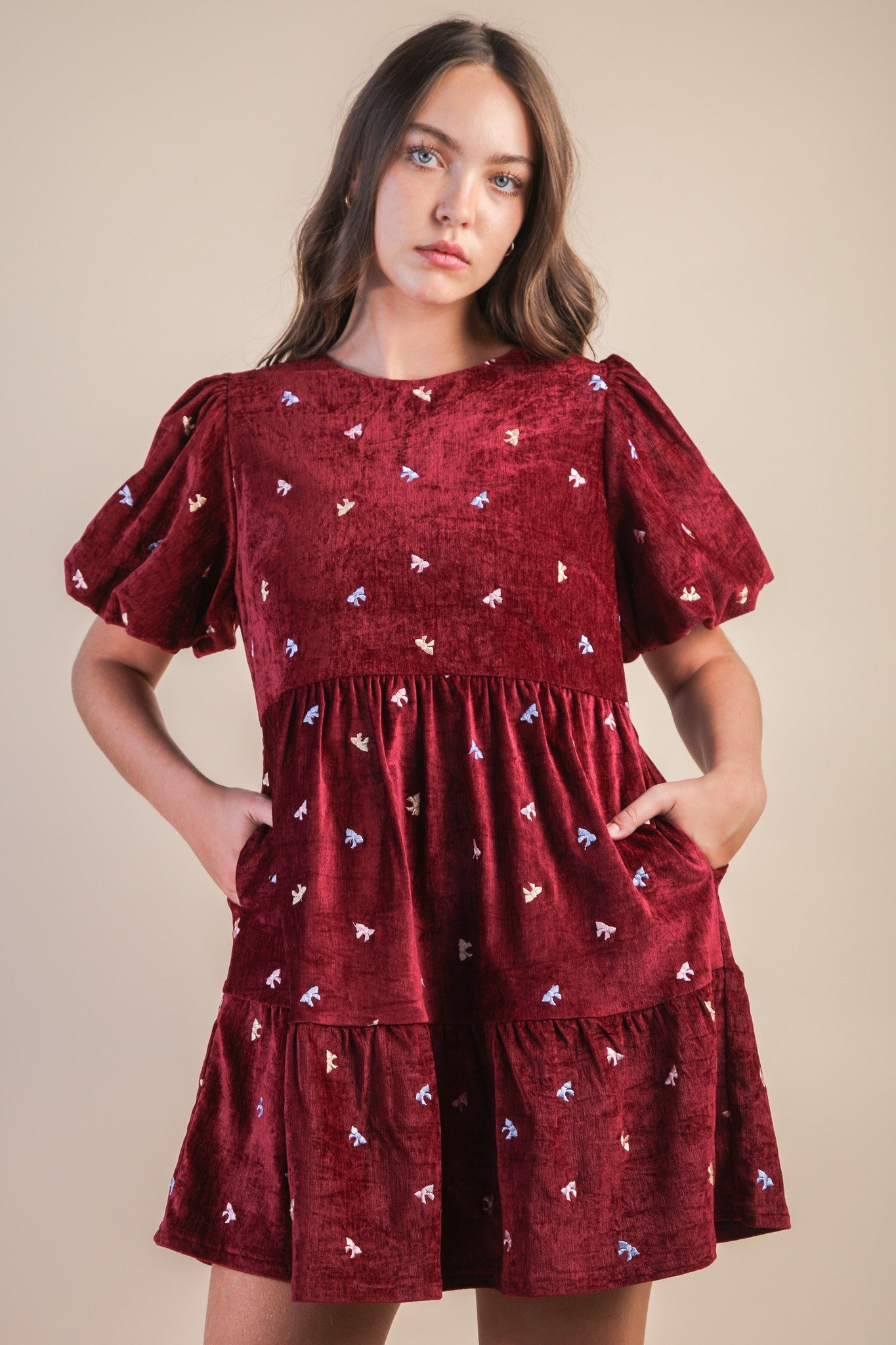 velvet ribbon mini dress Bow Velvet Mini Dress L