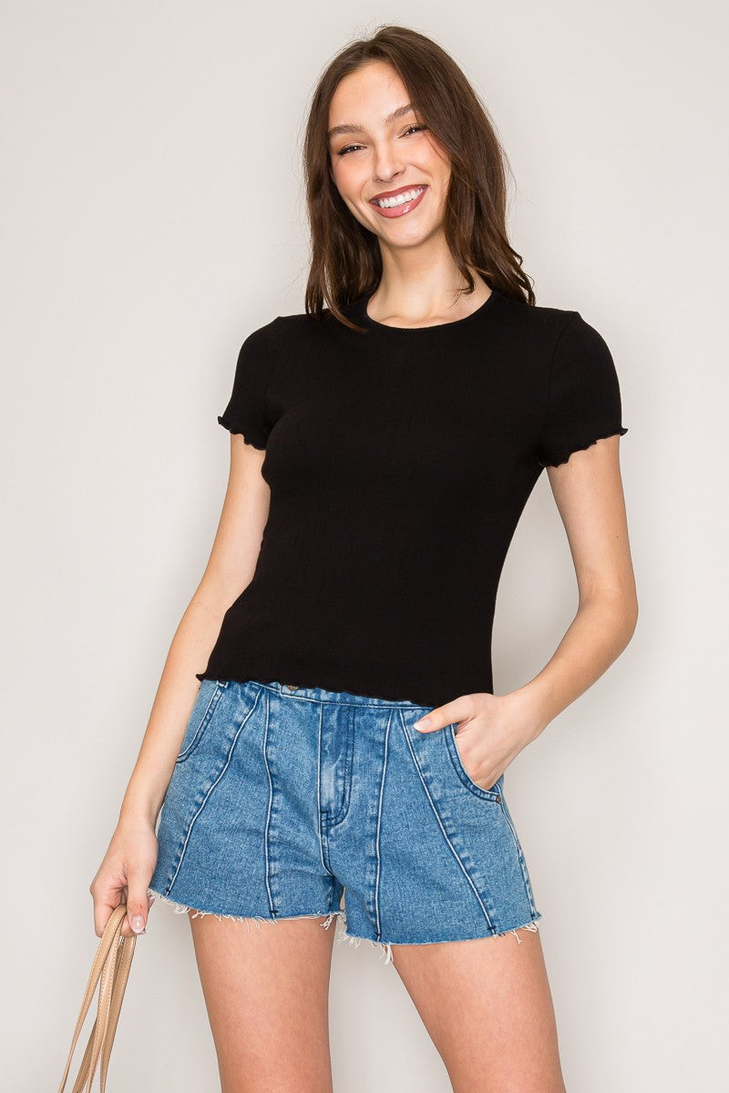 Gray Merrow Edge Ribbed Top